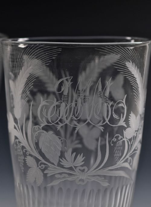 FINE PAIR OF LARGE ENGRAVED TUMBLERS WITH BASAL CUT FLUTES ENGLISH C1790 - ADDITIONAL PHOTO 4