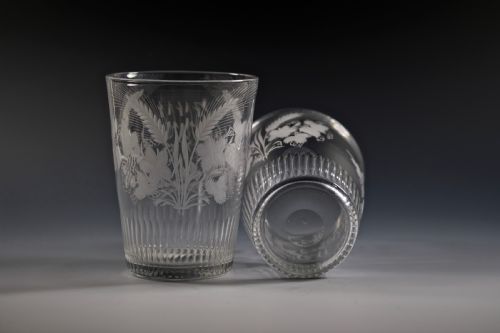 FINE PAIR OF LARGE ENGRAVED TUMBLERS WITH BASAL CUT FLUTES ENGLISH C1790 - ADDITIONAL PHOTO 5