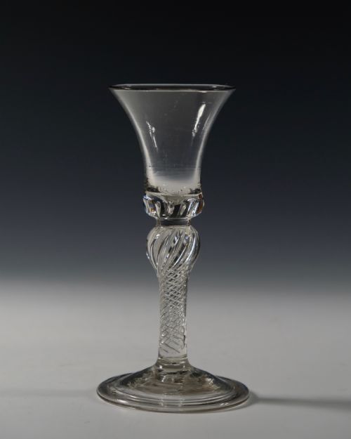 multi spiral air twist wine glass english c1755 - CATEGORY: ANTIQUE GLASS - DATED 18TH CENTURY