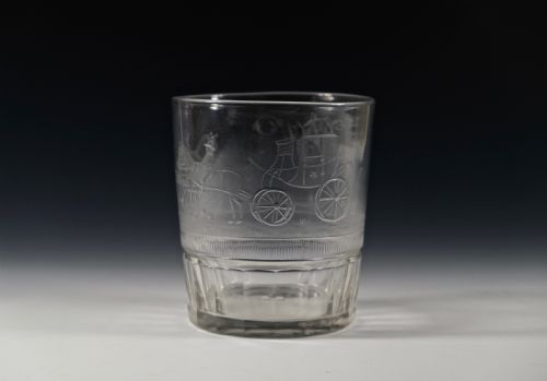 large engraved coaching tumbler english c1820 - CATEGORY: ANTIQUE GLASS - DATED 19TH CENTURY