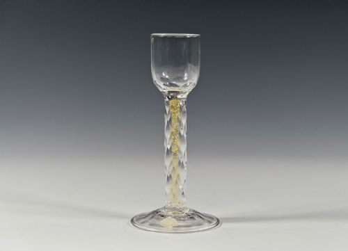liqueur glass the facet cut stem with gold foil inclusions c1900 - CATEGORY: ANTIQUE GLASS - DATED 1900