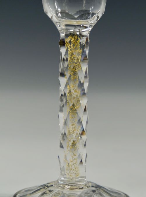 LIQUEUR GLASS THE FACET CUT STEM WITH GOLD FOIL INCLUSIONS C1900 - ADDITIONAL PHOTO 2