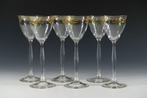 set of six theresienthal enamelled wine glasses c1905 - CATEGORY: ANTIQUE GLASS - DATED 1910