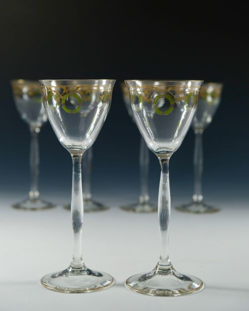 SET OF SIX THERESIENTHAL ENAMELLED WINE GLASSES C1905 - ADDITIONAL PHOTO 1