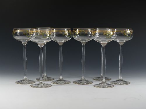 set of eight theresienthal enamelled hock glasses c1910 - CATEGORY: ANTIQUE GLASS - DATED 1910
