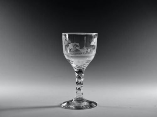 rare facet stem cockfighting goblet english c1780 - CATEGORY: ANTIQUE GLASS - DATED 18TH CENTURY