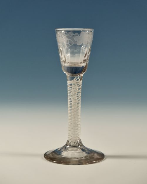 DOUBLE SERIES OPAQUE TWIST CORDIAL GLASS ENGLISH C1765 - ADDITIONAL PHOTO 1
