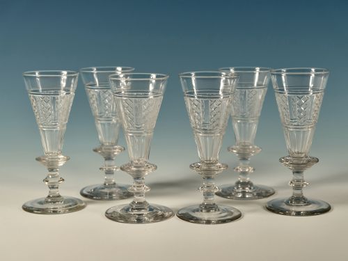 fine set of 6 wine flutes english c1810 - CATEGORY: ANTIQUE GLASS - DATED GEORGIAN
