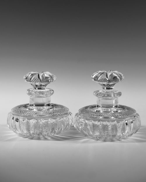 FINE PAIR OF CUT GLASS SCENT BOTTLES ENGLISH C1860 - ADDITIONAL PHOTO 1