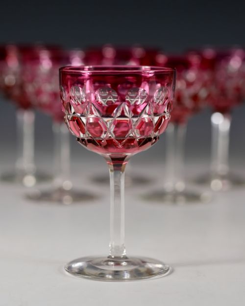 SET OF SIX CRANBERRY OVERLAY WINE GLASSES ENGLISH C1860 - ADDITIONAL PHOTO 6