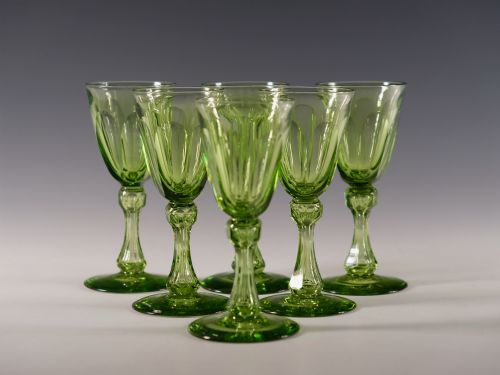 set of six antique wine glasses apple green english c1850 - CATEGORY: ANTIQUE GLASS - DATED 19TH CENTURY