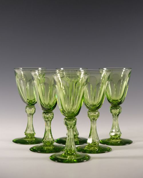 SET OF SIX ANTIQUE WINE GLASSES APPLE GREEN ENGLISH C1850 - ADDITIONAL PHOTO 1