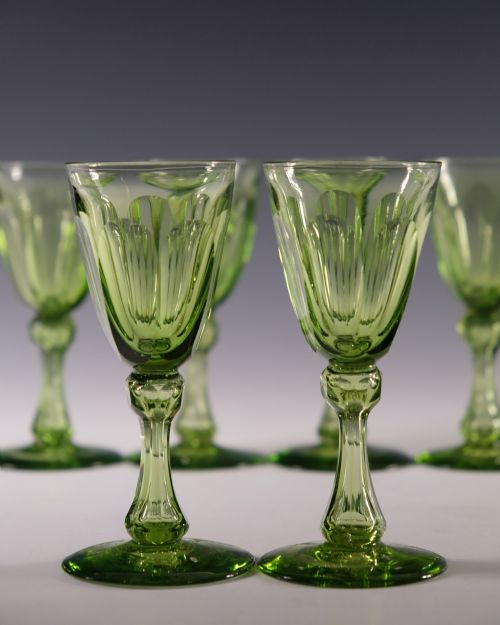 SET OF SIX ANTIQUE WINE GLASSES APPLE GREEN ENGLISH C1850 - ADDITIONAL PHOTO 2