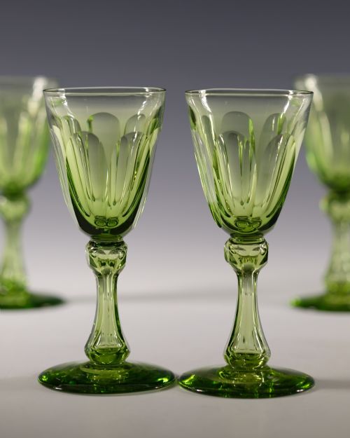 SET OF SIX ANTIQUE WINE GLASSES APPLE GREEN ENGLISH C1850 - ADDITIONAL PHOTO 3