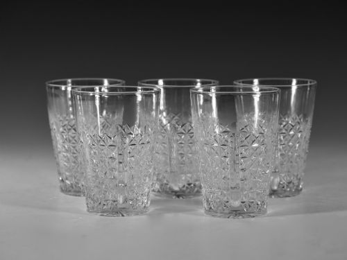 antique cut glass tumblers set of five english c1890 - CATEGORY: ANTIQUE GLASS - DATED 19TH CENTURY