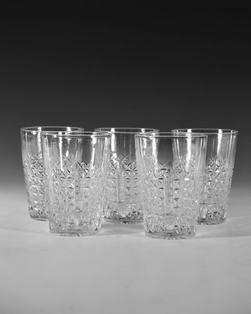 ANTIQUE CUT GLASS TUMBLERS SET OF FIVE ENGLISH C1890 - ADDITIONAL PHOTO 1