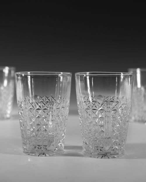 ANTIQUE CUT GLASS TUMBLERS SET OF FIVE ENGLISH C1890 - ADDITIONAL PHOTO 3