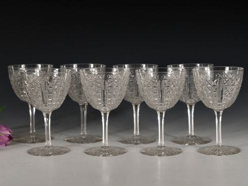 antique wine glasses set of eight english c1880 - CATEGORY: ANTIQUE GLASS - DATED 19TH CENTURY