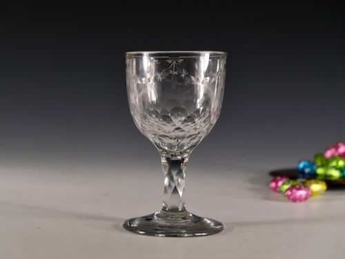 antique wine glass facet stem english c1780 - CATEGORY: ANTIQUE GLASS - DATED 18TH CENTURY