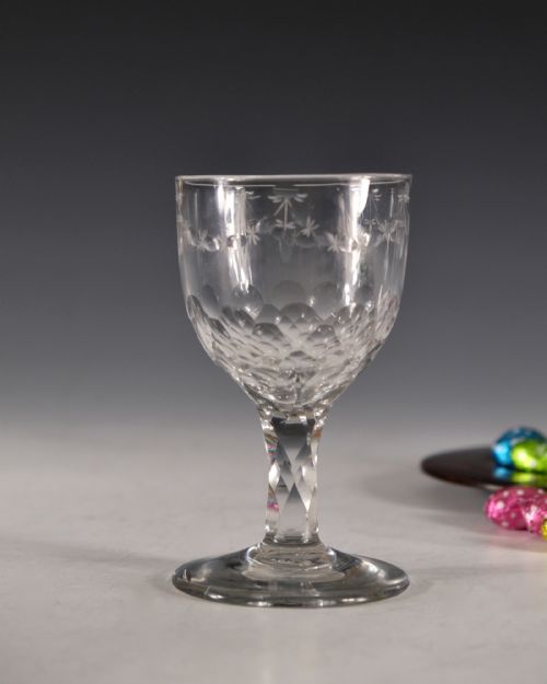ANTIQUE WINE GLASS FACET STEM ENGLISH C1780 - ADDITIONAL PHOTO 1
