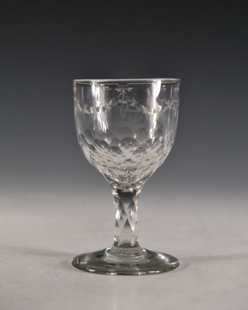 ANTIQUE WINE GLASS FACET STEM ENGLISH C1780 - ADDITIONAL PHOTO 2