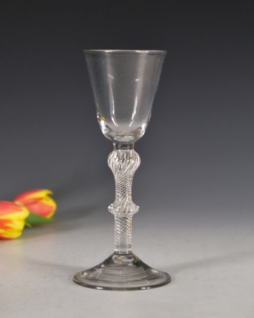 ANTIQUE WINE GLASS AIR TWIST ENGLISH C1755 - ADDITIONAL PHOTO 1