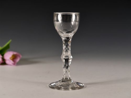 antique wine glass facet stem english c1780 - CATEGORY: ANTIQUE GLASS - DATED 18TH CENTURY