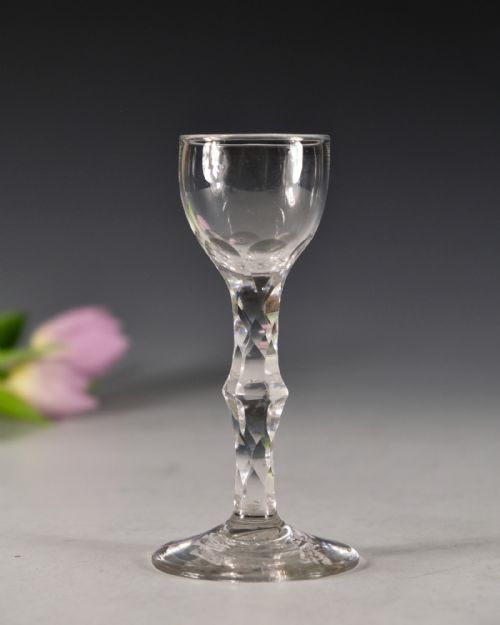 ANTIQUE WINE GLASS FACET STEM ENGLISH C1780 - ADDITIONAL PHOTO 1