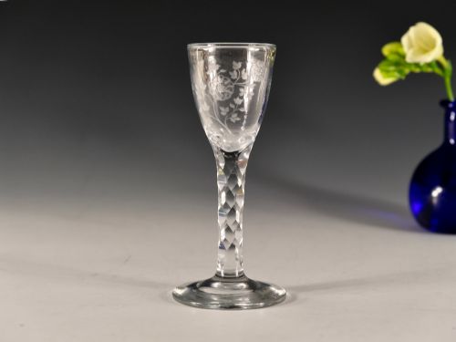 antique wine glass facet stem english c1780 - CATEGORY: ANTIQUE GLASS - DATED 18TH CENTURY