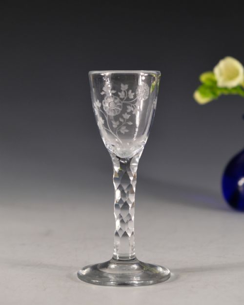 ANTIQUE WINE GLASS FACET STEM ENGLISH C1780 - ADDITIONAL PHOTO 1
