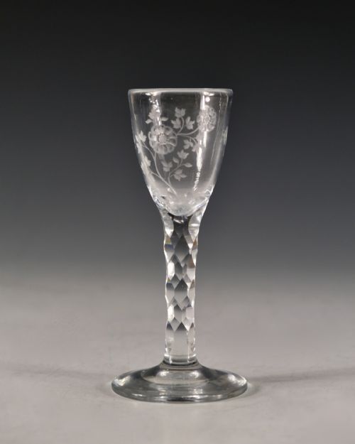 ANTIQUE WINE GLASS FACET STEM ENGLISH C1780 - ADDITIONAL PHOTO 2