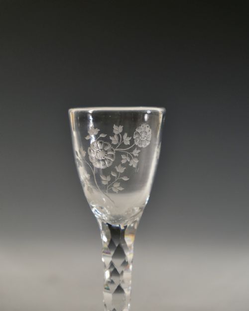 ANTIQUE WINE GLASS FACET STEM ENGLISH C1780 - ADDITIONAL PHOTO 3