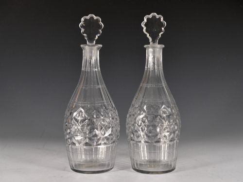 antique pair of decanters indian club english c1770 - CATEGORY: ANTIQUE GLASS - DATED 18TH CENTURY
