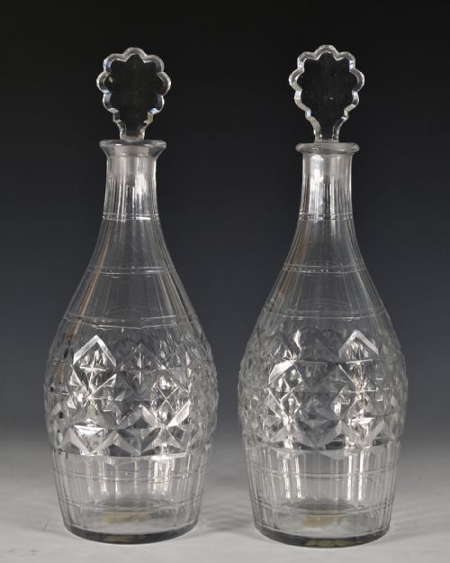 ANTIQUE PAIR OF DECANTERS INDIAN CLUB ENGLISH C1770 - ADDITIONAL PHOTO 1