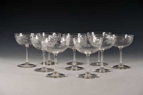 antique champagne glasses set of 10 english c190010 - CATEGORY: ANTIQUE GLASS - DATED EDWARDIAN