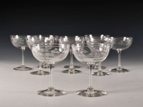ANTIQUE CHAMPAGNE GLASSES SET OF 10 ENGLISH C190010 - ADDITIONAL PHOTO 1