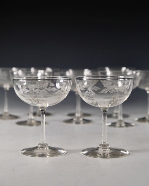 ANTIQUE CHAMPAGNE GLASSES SET OF 10 ENGLISH C190010 - ADDITIONAL PHOTO 2