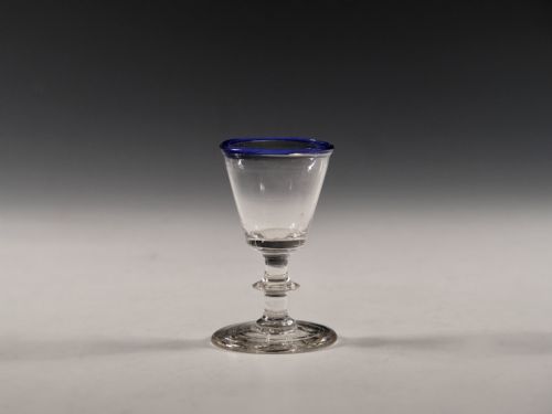 antique glass dram with blue rim english c1820 - CATEGORY: ANTIQUE GLASS - DATED GEORGIAN