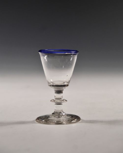 ANTIQUE GLASS DRAM WITH BLUE RIM ENGLISH C1820 - ADDITIONAL PHOTO 1