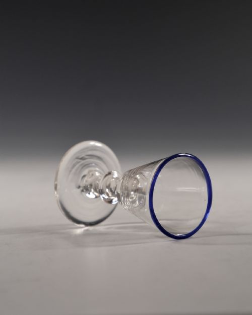 ANTIQUE GLASS DRAM WITH BLUE RIM ENGLISH C1820 - ADDITIONAL PHOTO 3