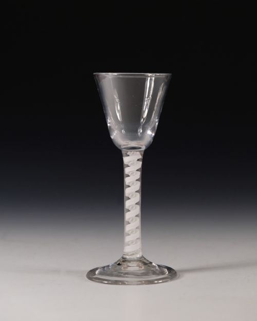 ANTIQUE GLASS OPAQUE TWIST WINE GLASS ENGLISH C1765 - ADDITIONAL PHOTO 1