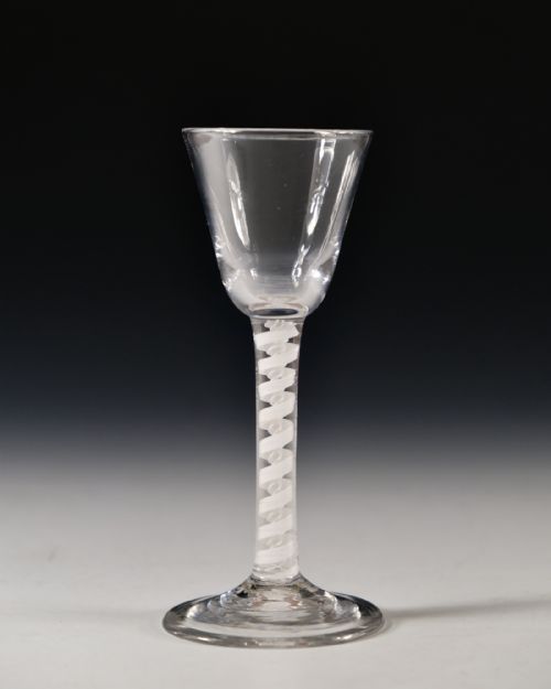 ANTIQUE GLASS OPAQUE TWIST WINE GLASS ENGLISH C1765 - ADDITIONAL PHOTO 2