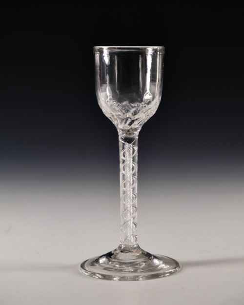 ANTIQUE GLASS WINE GLASS DOUBLE SERIES AIR TWIST ENGLISH C1755 - ADDITIONAL PHOTO 1