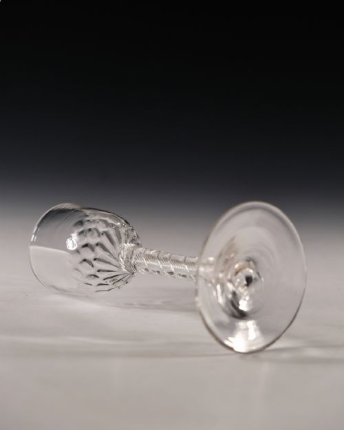 ANTIQUE GLASS WINE GLASS DOUBLE SERIES AIR TWIST ENGLISH C1755 - ADDITIONAL PHOTO 3