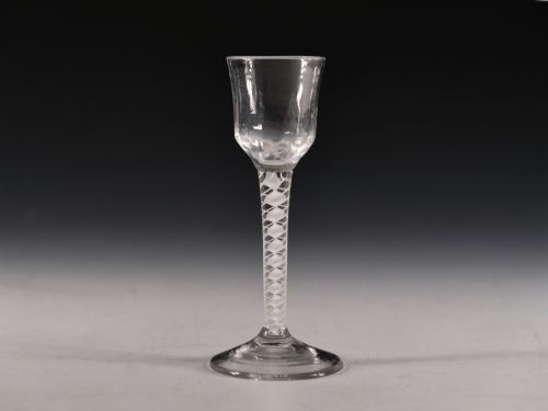 antique glass wine glass double series opaque twist english c1755 - CATEGORY: ANTIQUE GLASS - DATED 18TH CENTURY