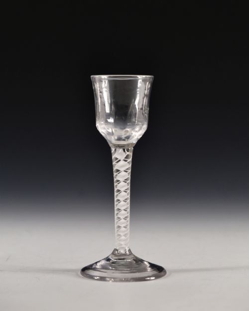 ANTIQUE GLASS WINE GLASS DOUBLE SERIES OPAQUE TWIST ENGLISH C1755 - ADDITIONAL PHOTO 1