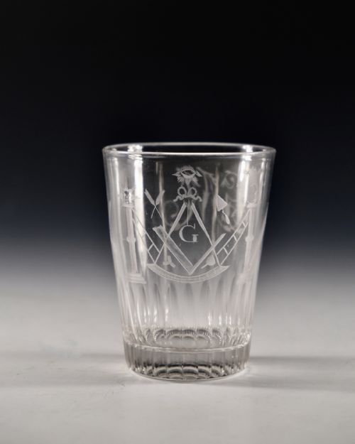 ANTIQUE GLASS MASONIC TUMBLER ENGLISH C1810 - ADDITIONAL PHOTO 1