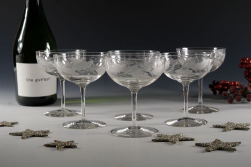 ANTIQUE GLASS SET OF SIX CHAMPAGNE GLASSES ENGLISH C1880 - ADDITIONAL PHOTO 3