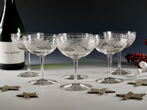 ANTIQUE GLASS SET OF SIX CHAMPAGNE GLASSES ENGLISH C1880 - ADDITIONAL PHOTO 1