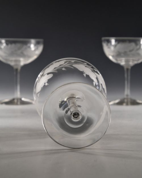 ANTIQUE GLASS SET OF SIX CHAMPAGNE GLASSES ENGLISH C1880 - ADDITIONAL PHOTO 5